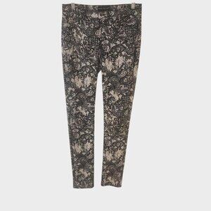 Body By Us Paisley Jeggings Stretch Pants Pockets Black White Womens Size Large